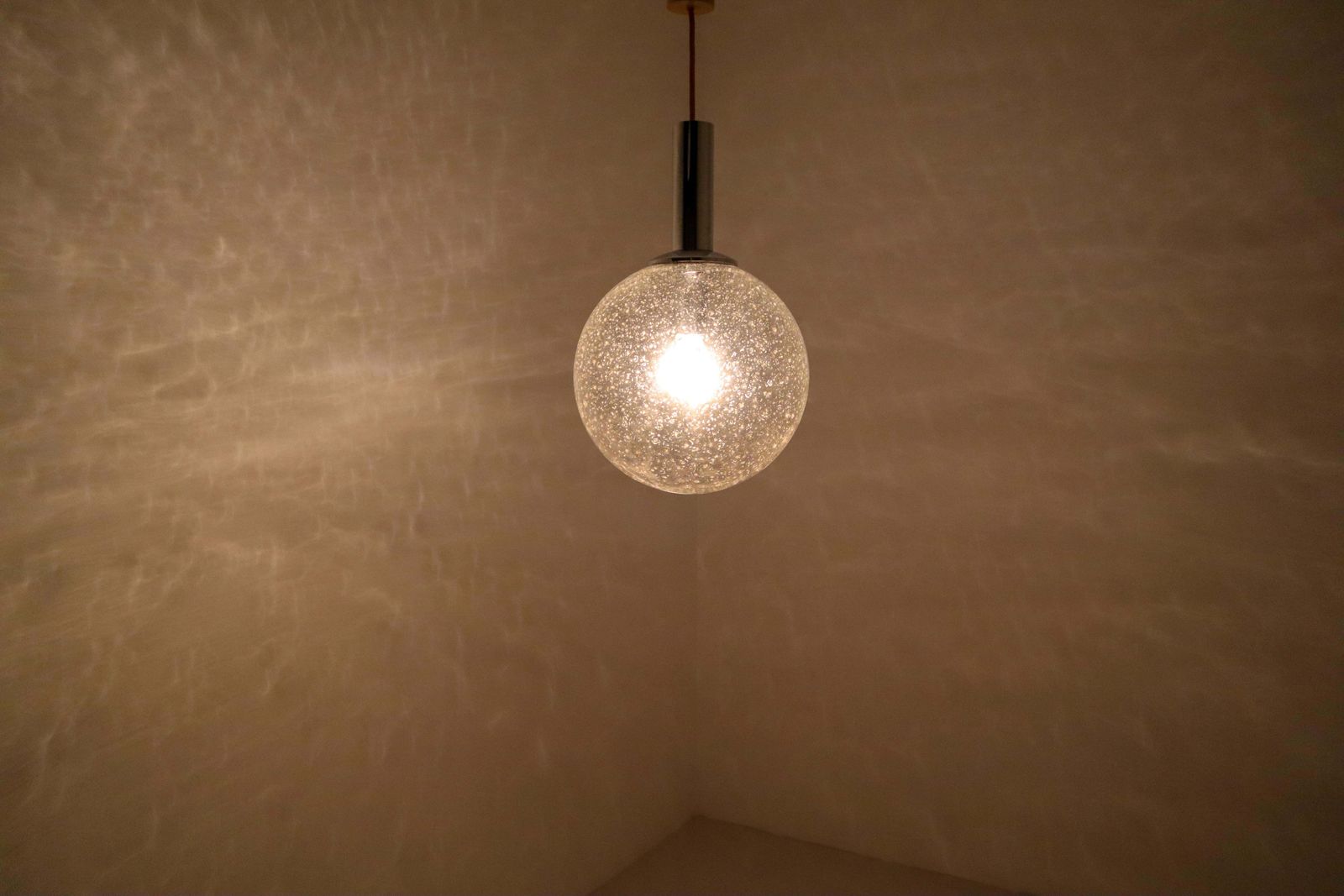 Pair Of Midcentury Bubble Glass Globe Pendant By Glashütte Limburg Germany, 1960 photo for sale