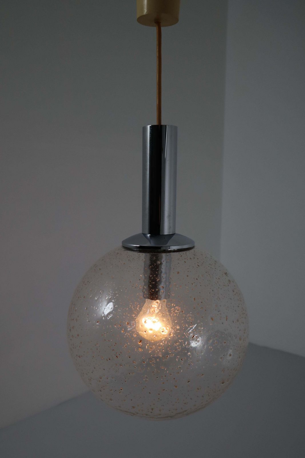 Pair Of Midcentury Bubble Glass Globe Pendant By Glashütte Limburg Germany, 1960 photo vinterior