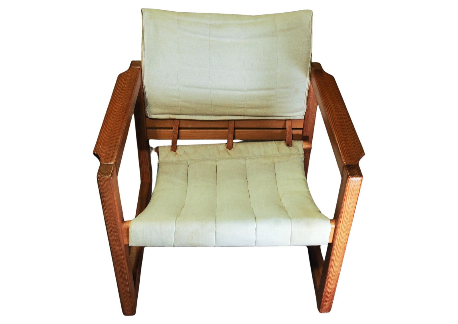 Karin Mobring Or Ikea, An Iconic Pine Safari Armchair With Canvas Seat & Leather Straps 1972 photo for sale