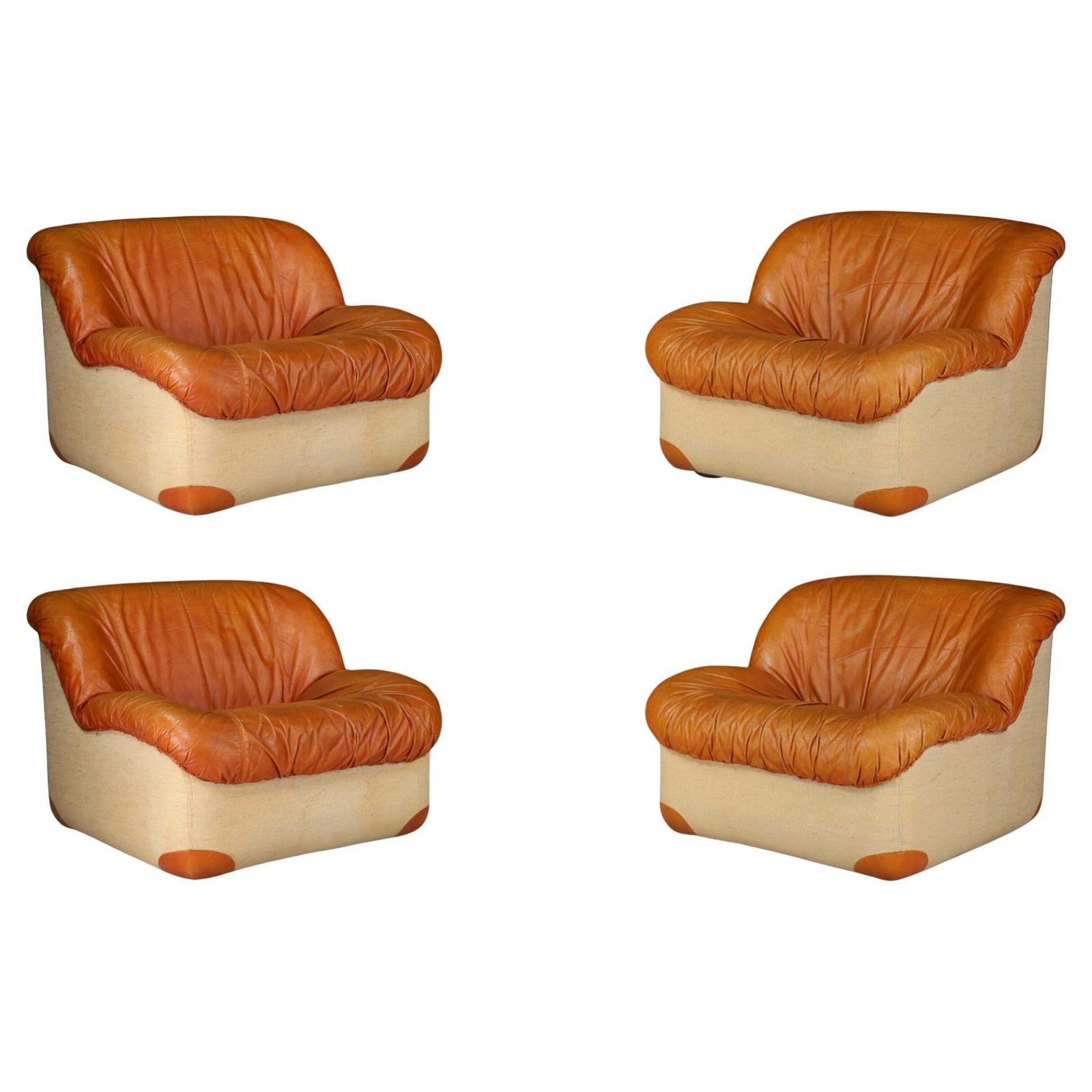 Mid Century Modern Lounge Chairs By Guido Faleschini In Patinated Cognac Leather