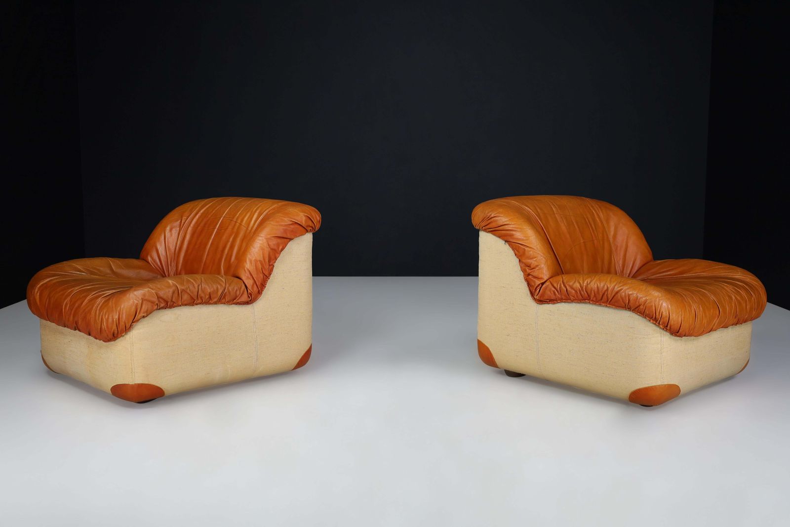 Mid Century Modern Lounge Chairs By Guido Faleschini In Patinated Cognac Leather photo furniture