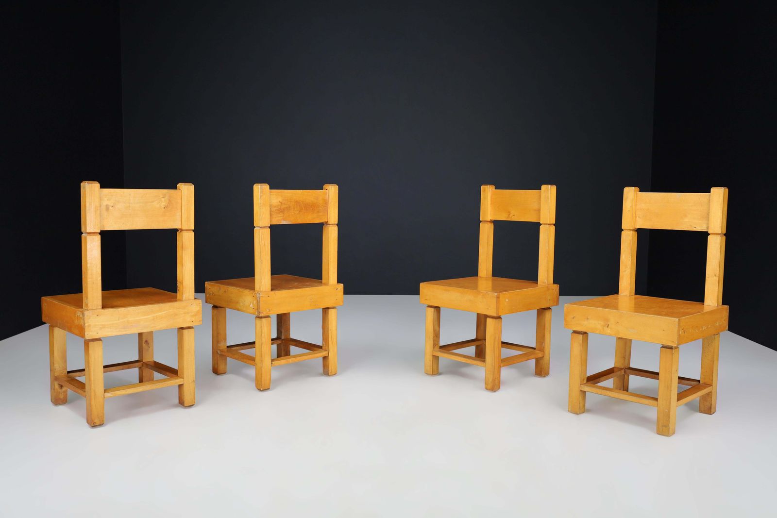 Set Of Four Mid Century Beechwood Chairs, France, 1950s. photo for sale