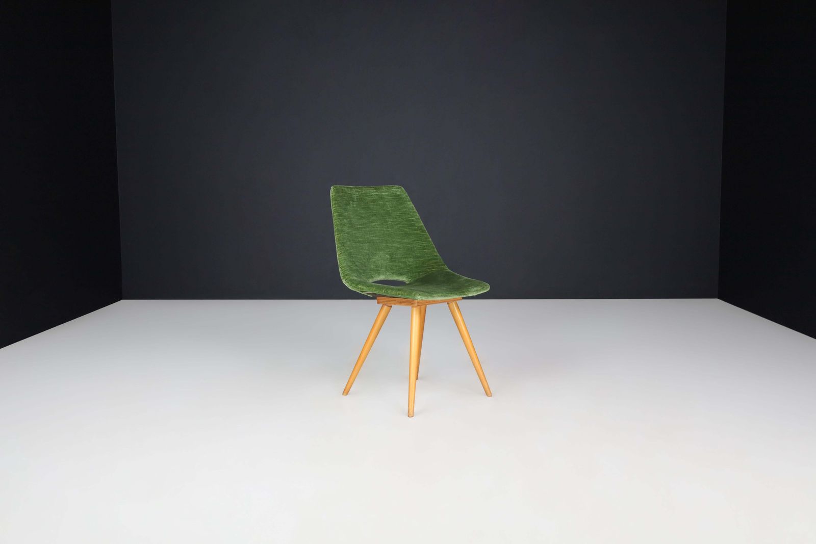 Set Of 4 Original Thonet Dining Chairs In Green Velvet, 1950s photo buy
