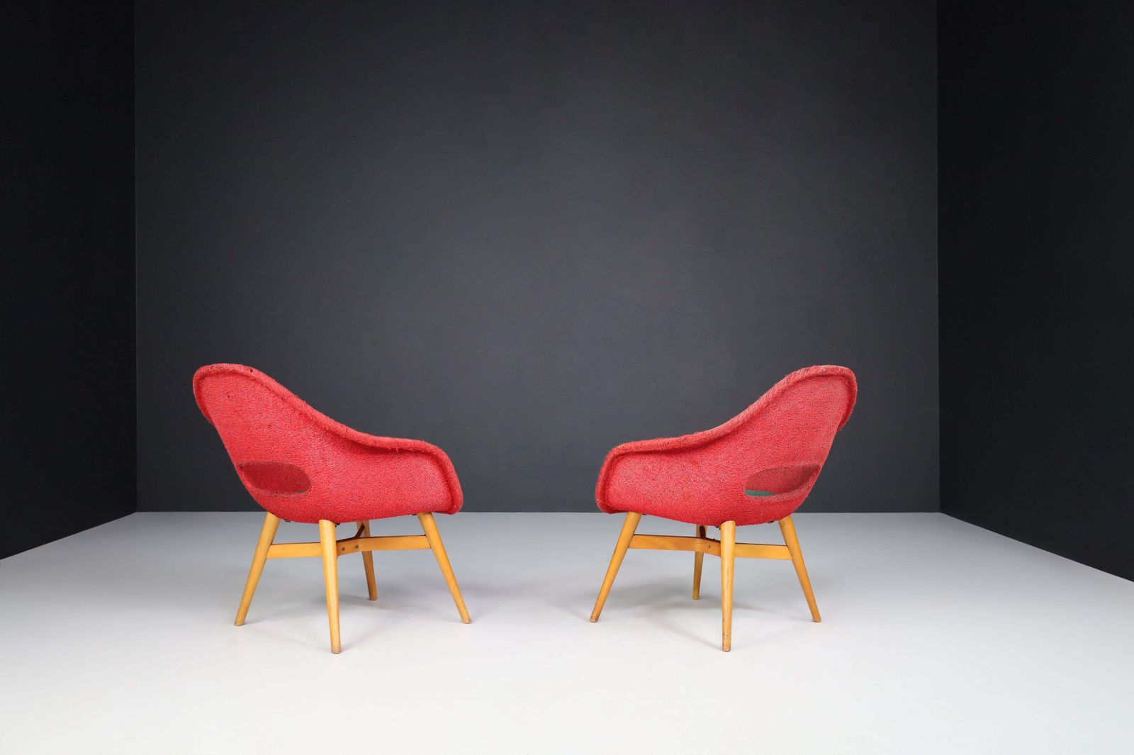 Furniture Miroslav Navratil Easy Chairs In Original Red And Green Fabric, 1960. photo