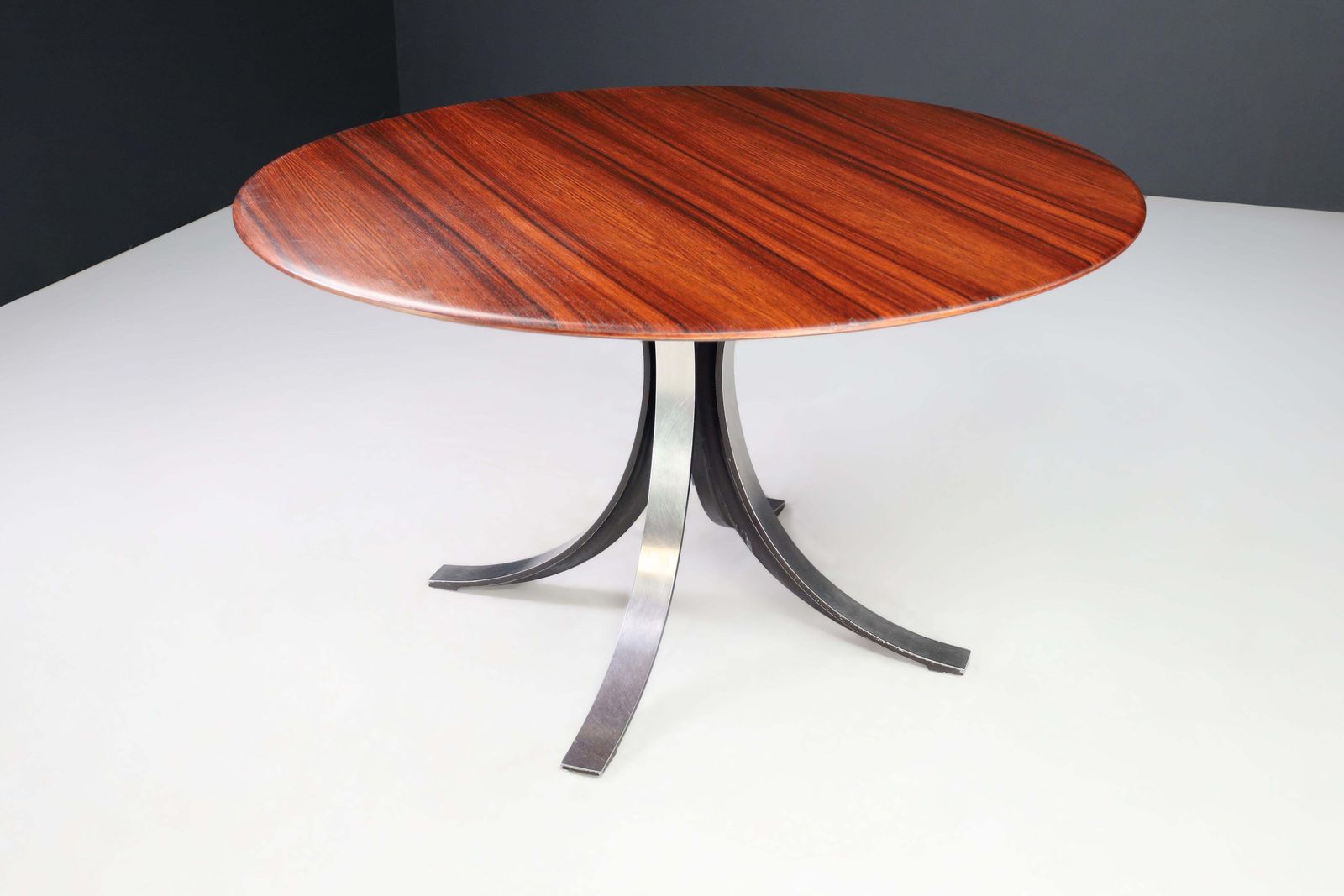 Osvaldo Borsani And Eugenio Gerli For Tecno Round Dining Table In Walnut & Steel photo buy