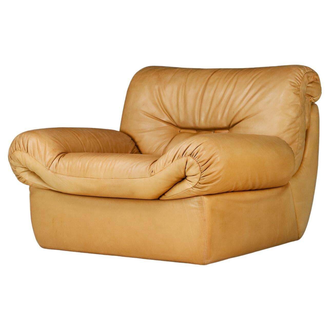 Karl Wittmann Lounge Chair Cognac Brown Leather, By Bruno Egger, Austria, 1971