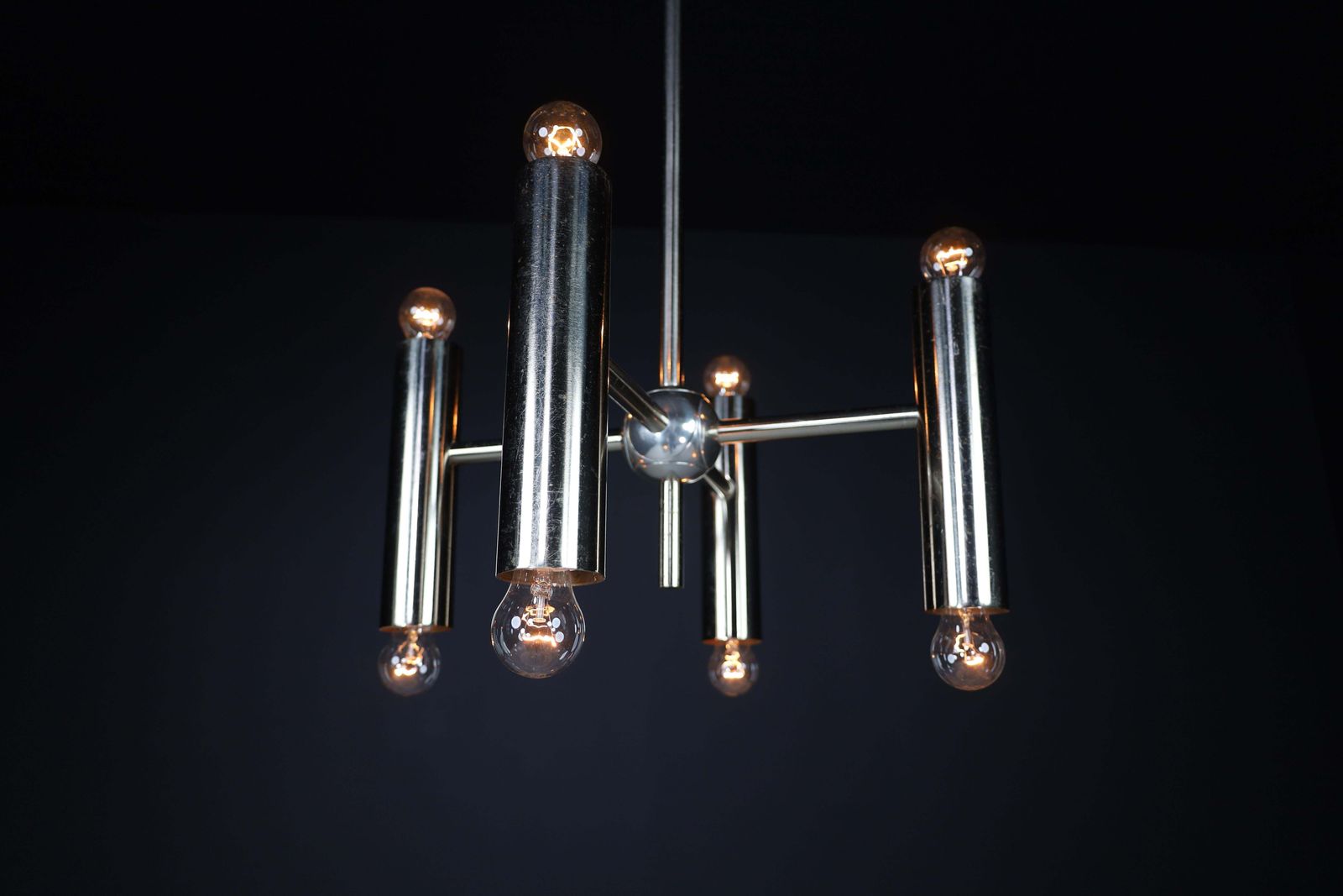 1 Of 6 Minimalistic Design Geometric Chandeliers In Chrome, Germany, 1970s photo Lighting