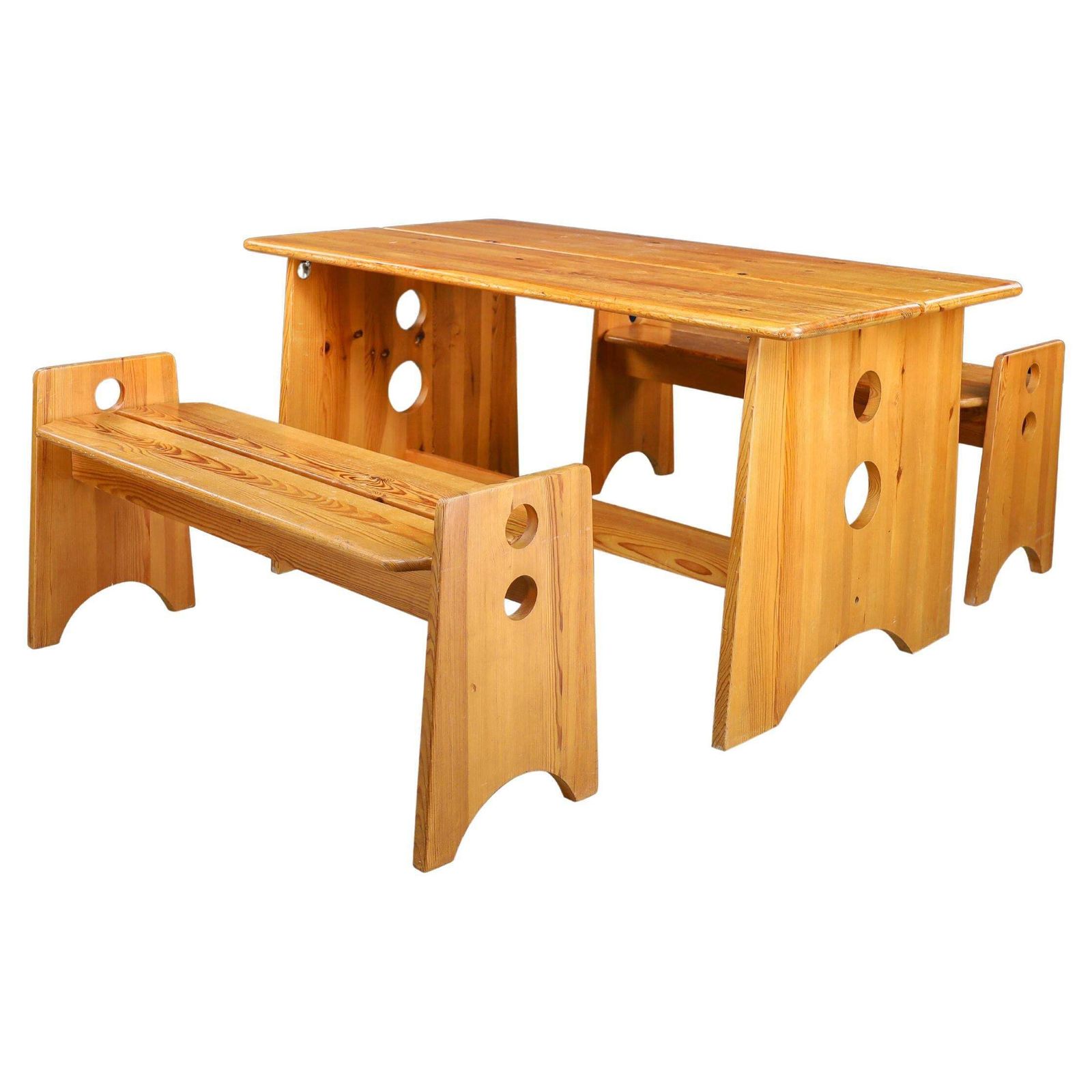 Gilbert Marklund Pine Table & Benches For Furusnickarn, Sweden, 1970s