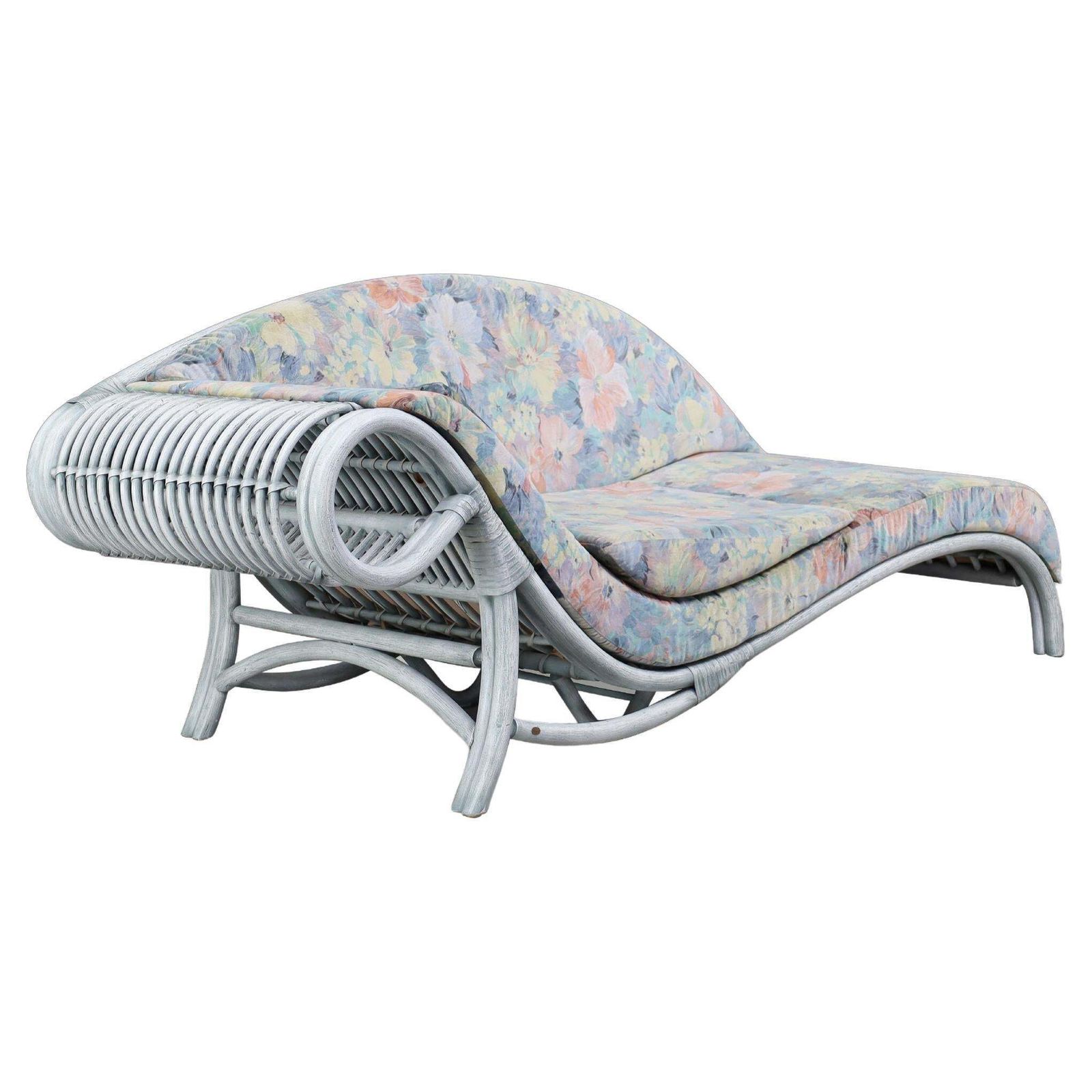 1980s Floral Rattan Daybed By Flechtatelier Schütz, Germany, Modernist
