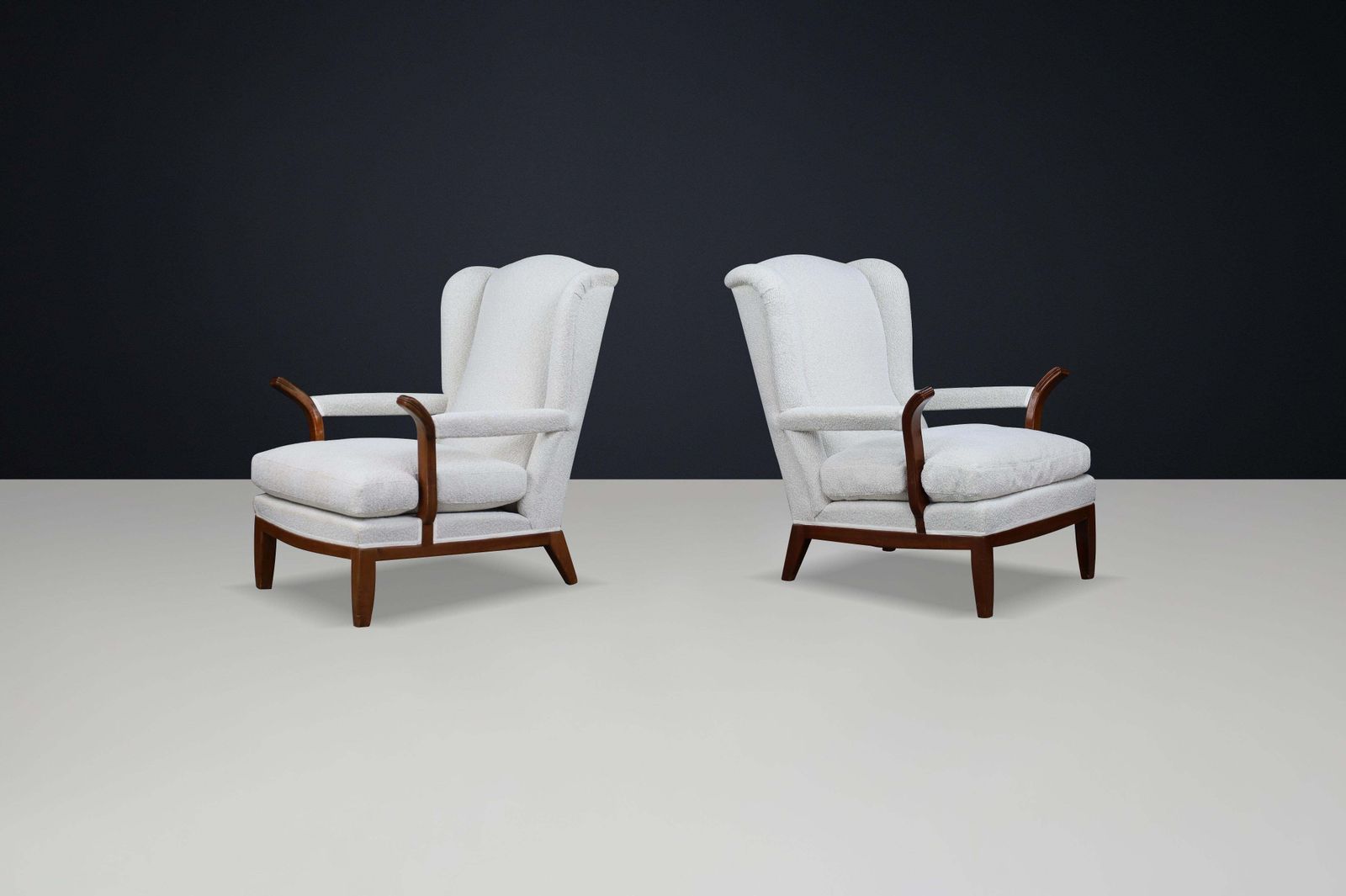 1930s French Wingback Lounge Chairs In The Style Of Guillerme Et Chambron photo for sale