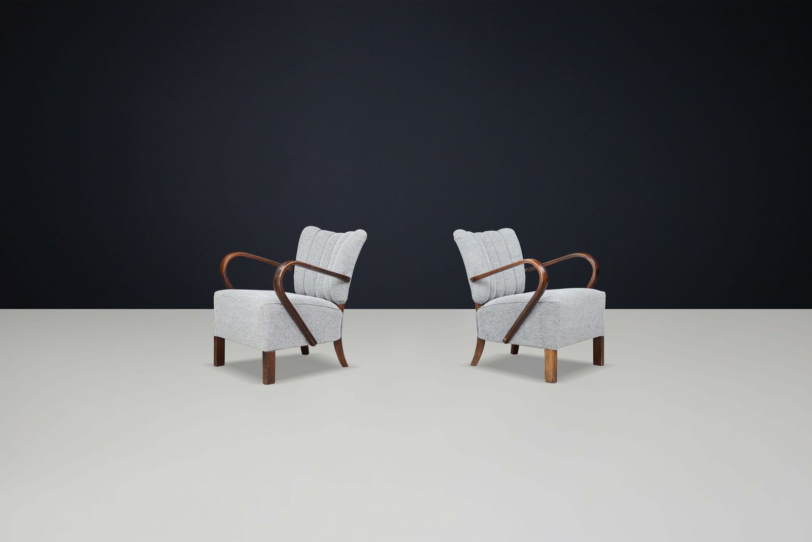 Jindrich Halabala Re Upholstered Patinated Bentwood Lounge Chairs From The 1930s photo furniture