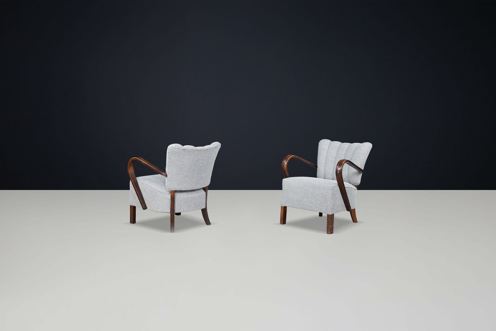 Jindrich Halabala Re Upholstered Patinated Bentwood Lounge Chairs From The 1930s photo buy