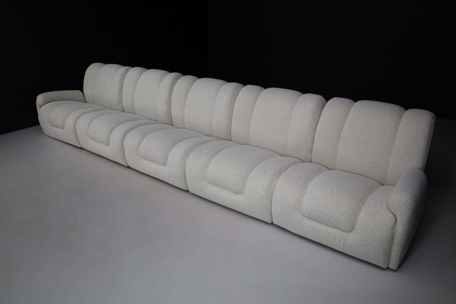 Mid Century Italian Modular Lounge Sofa In New Bouclé, 1970s, Set Of 5 Elements photo for sale
