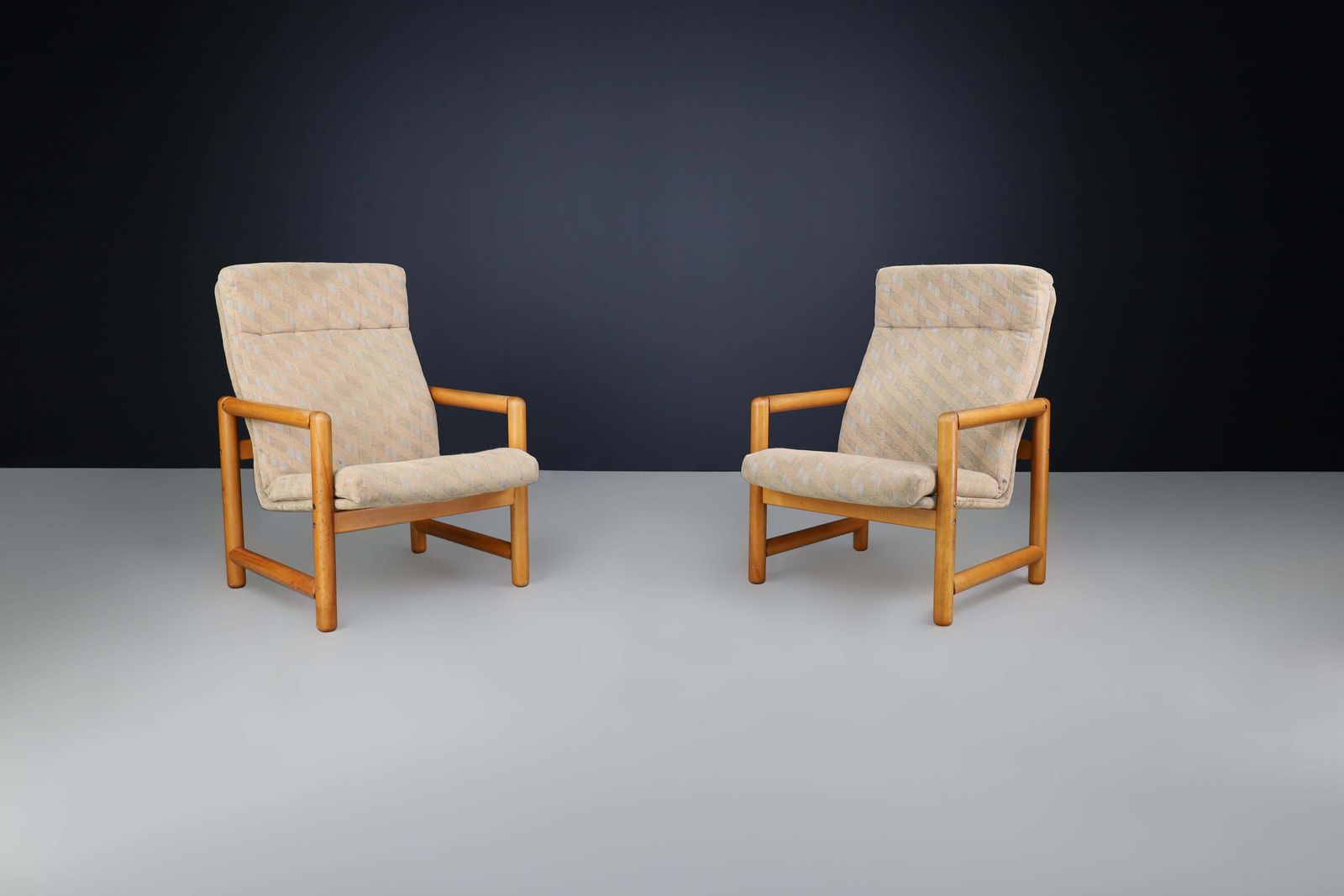 Pair Of 1970s Ton Beechwood Lounge Chairs With Original Upholstery photo vintage