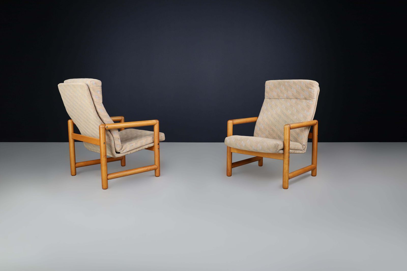photo furniture Pair Of 1970s Ton Beechwood Lounge Chairs With Original Upholstery