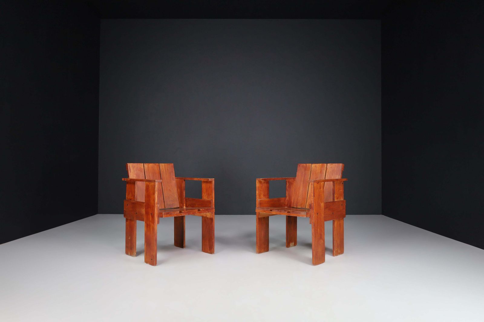 Furniture Gerrit Rietveld For Cassina Crate Chairs, Italy, 1970s photo