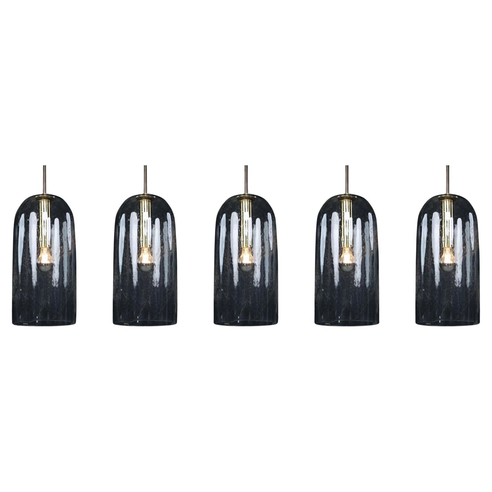 Mid Century Modern Glass And Brass Pendants By Doria Leuchten, Germany 1970s