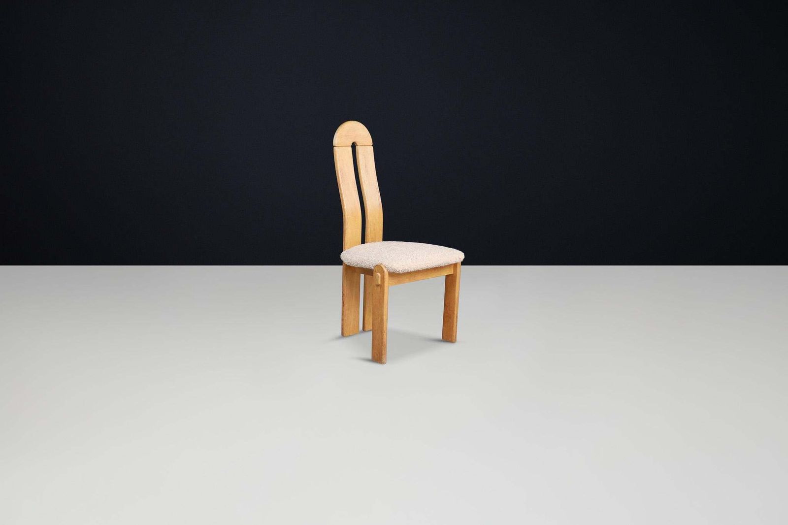 Set Of Scandinavian Modern High Back Oak Dining Chairs With Teddy Upholstery photo buy