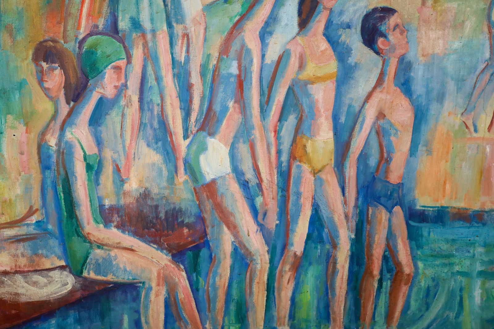 Monumental Modernist Painting ‘Swimmers’ By Urbanek, Prague 1963 photo for sale