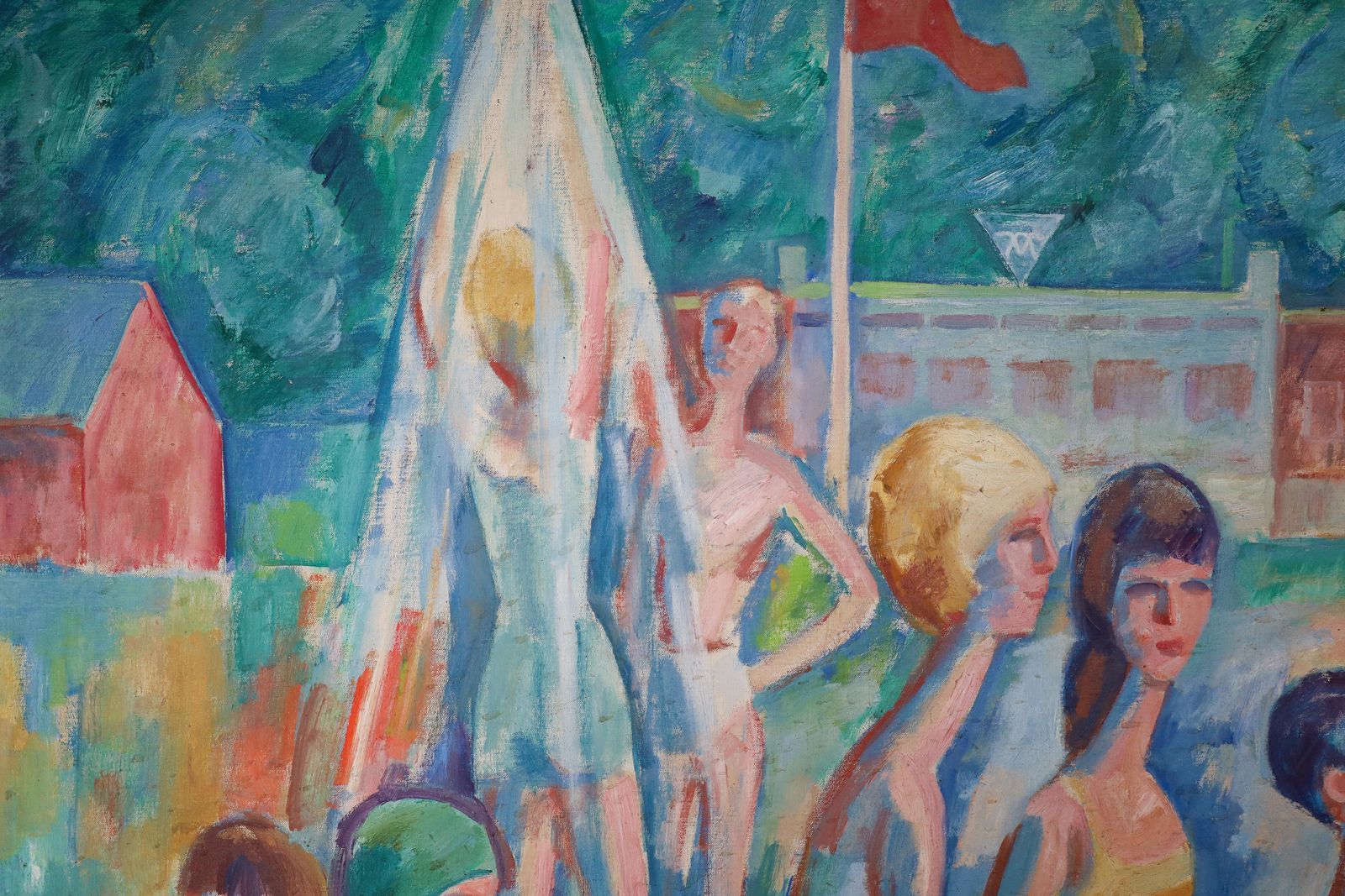 Monumental Modernist Painting ‘Swimmers’ By Urbanek, Prague 1963 photo Art