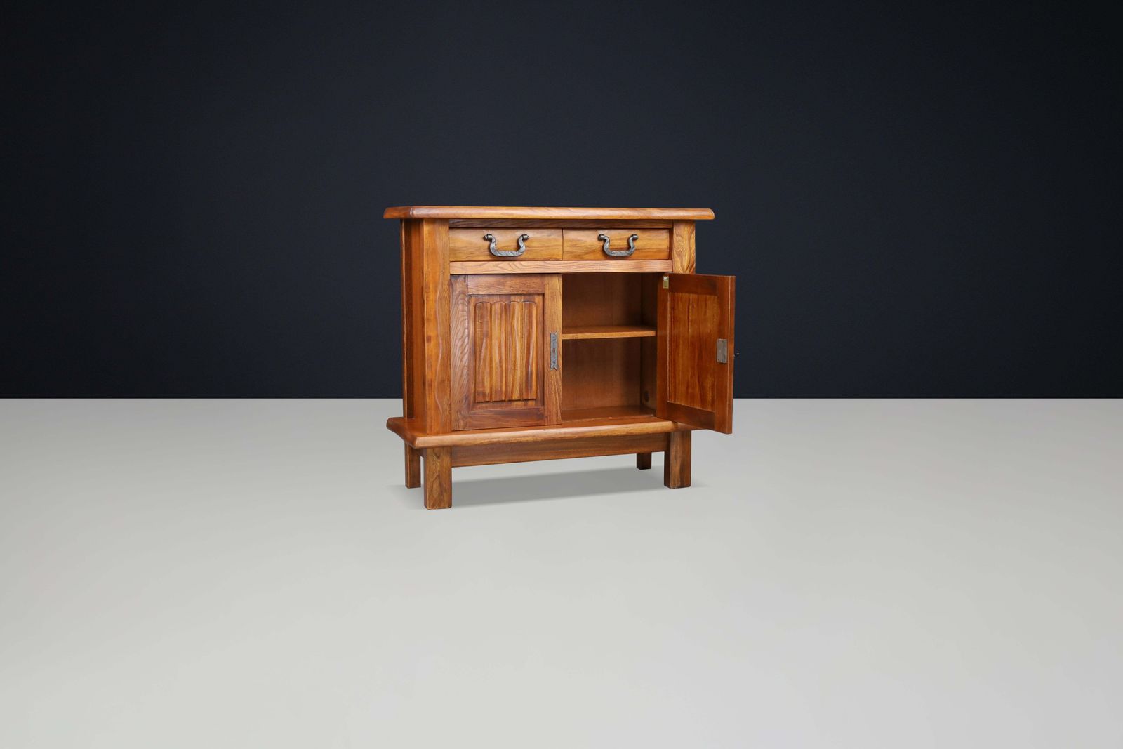Brutalist Sideboard In Elm By Olavi Hänninen For Mikko Nupponen, Finland, 1958 photo vinterior