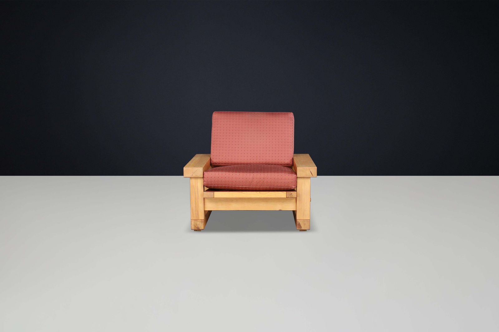 photo furniture Mid Century Modern Solid Pine Lounge Chair, France, 1970s