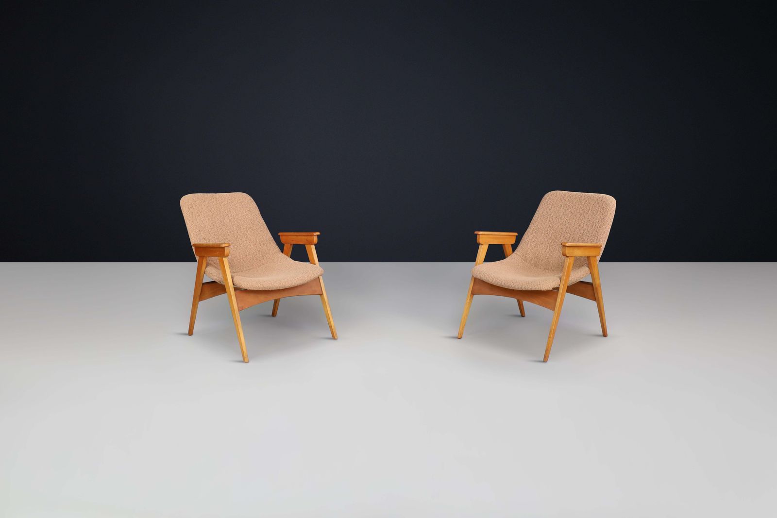 Pair Of 1950s European Beech & Fiberglass Lounge Chairs – Mid Century Modern photo furniture