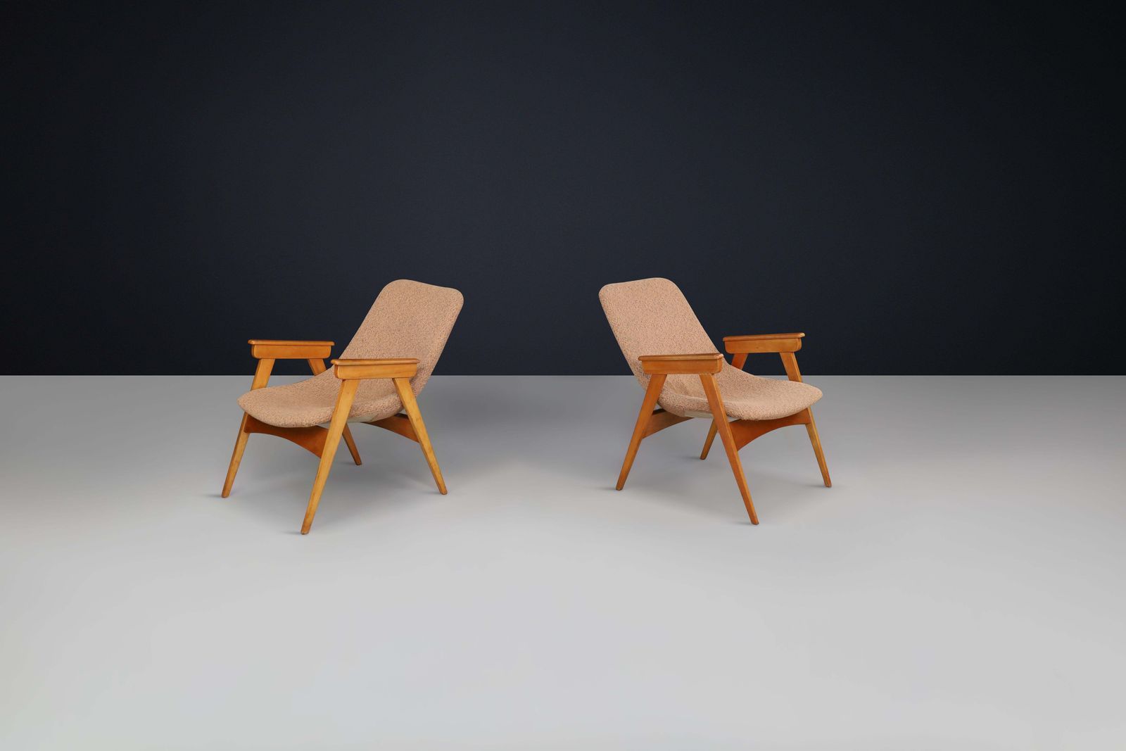 Pair Of 1950s European Beech & Fiberglass Lounge Chairs – Mid Century Modern photo buy