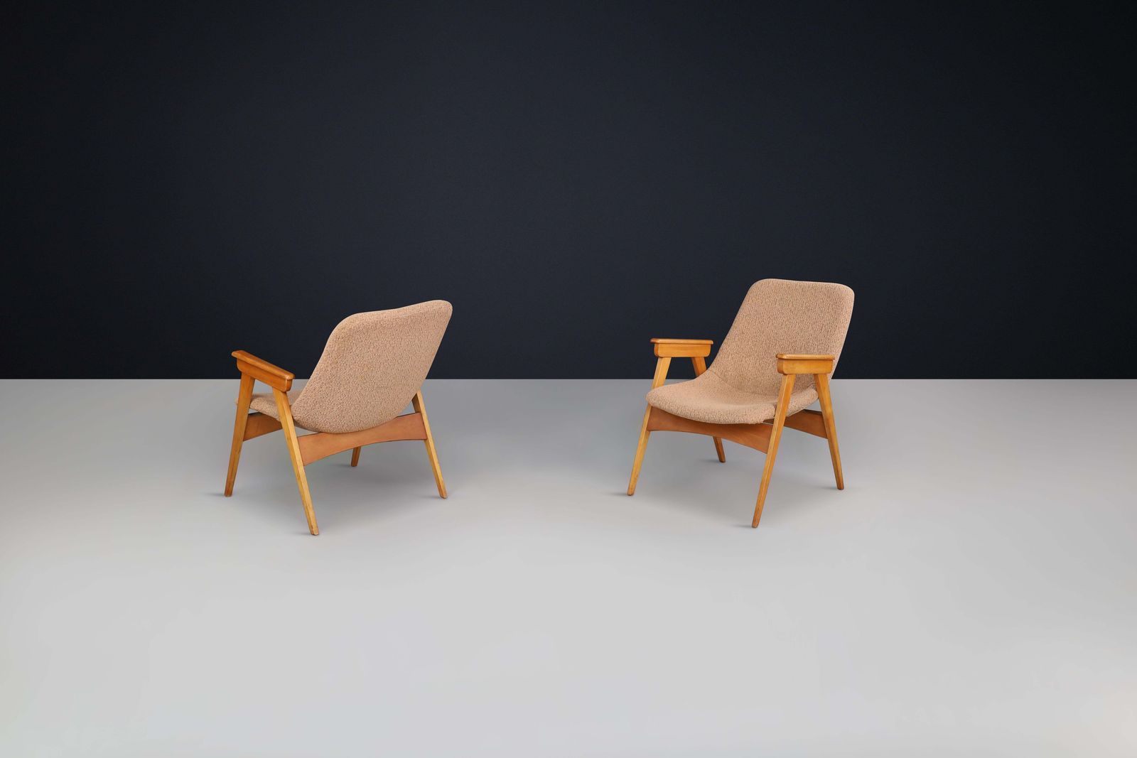 Pair Of 1950s European Beech & Fiberglass Lounge Chairs – Mid Century Modern photo vintage