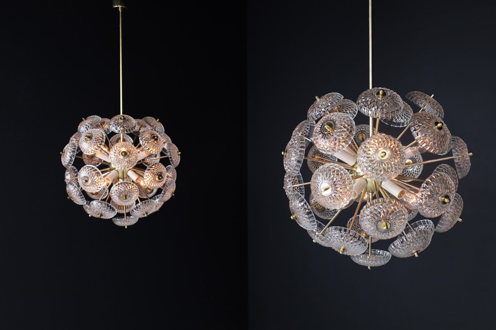 Mid Century Modern Brass Floral Glass And Brass Chandelier,  Europe, 1960s photo furniture