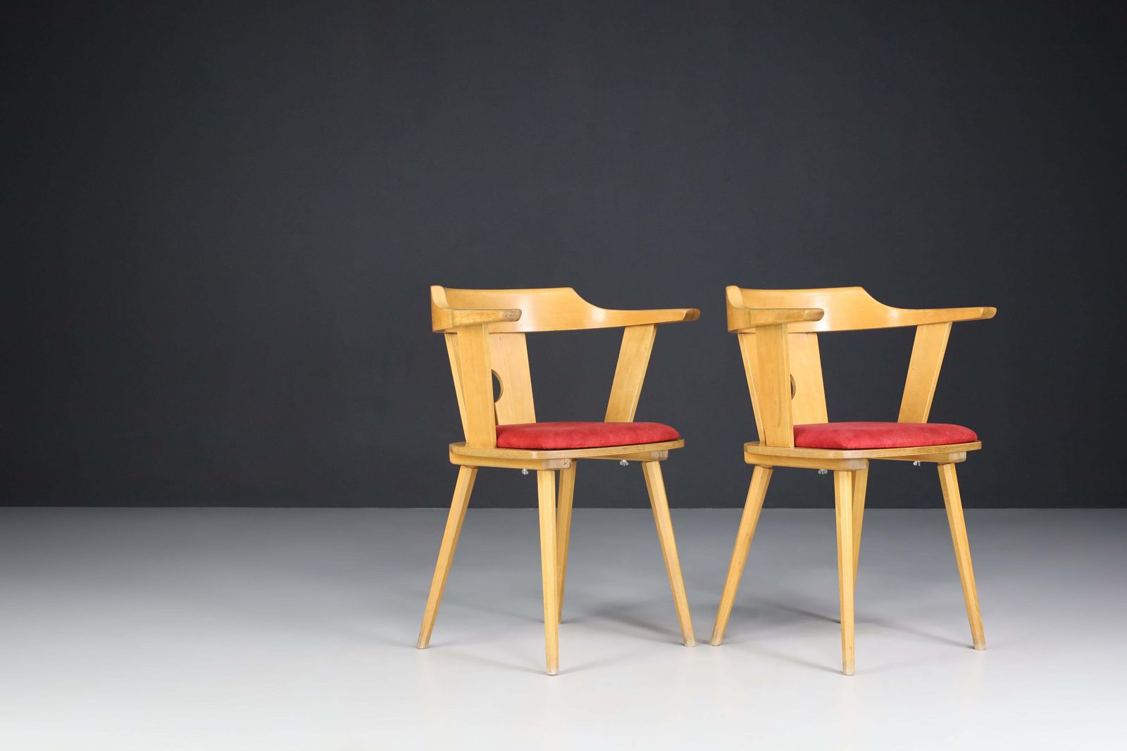 Large Set/12 Of Dining Arm Chairs In Beech And Original Upholstery, France 1960s photo buy