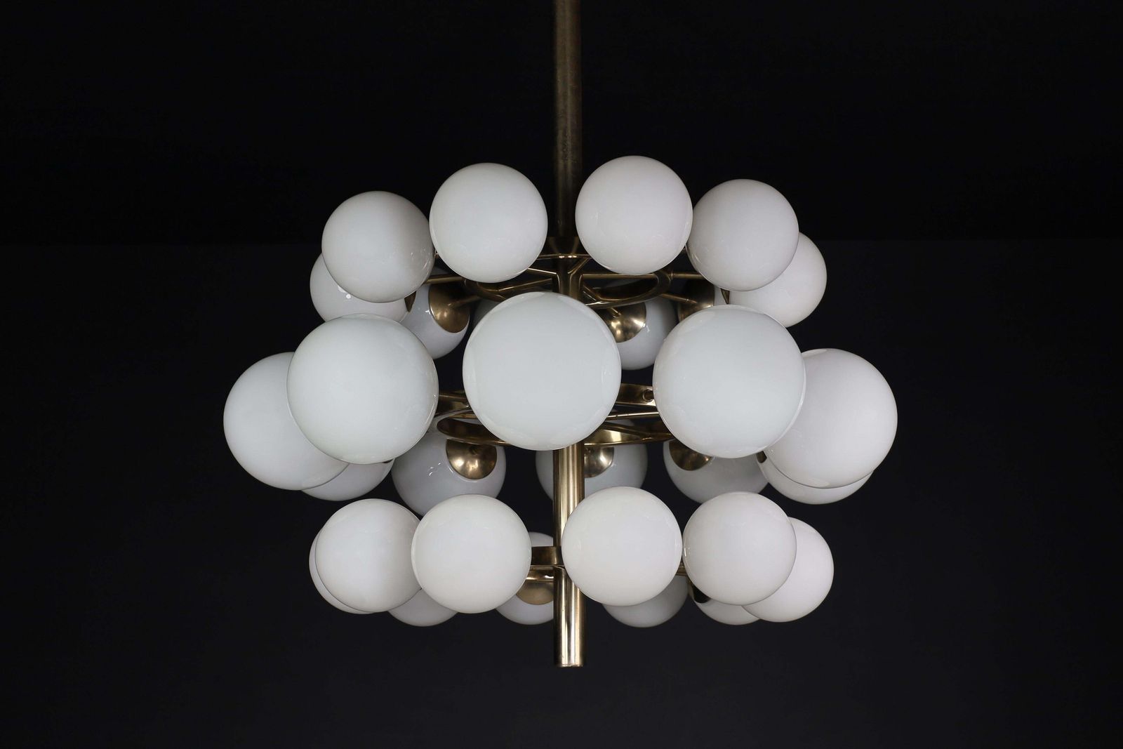 Mid Century Modernist Chandelier With 30 Handblown Opaline Glass Globes photo buy