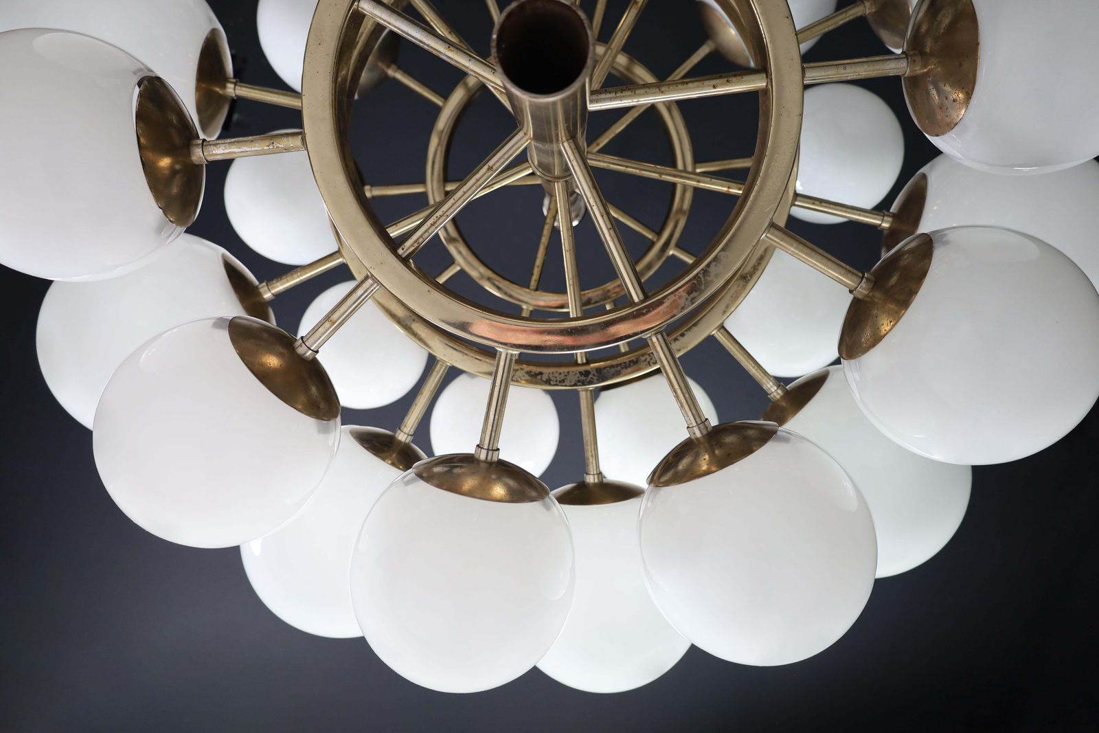 photo furniture Mid Century Modernist Chandelier With 30 Handblown Opaline Glass Globes