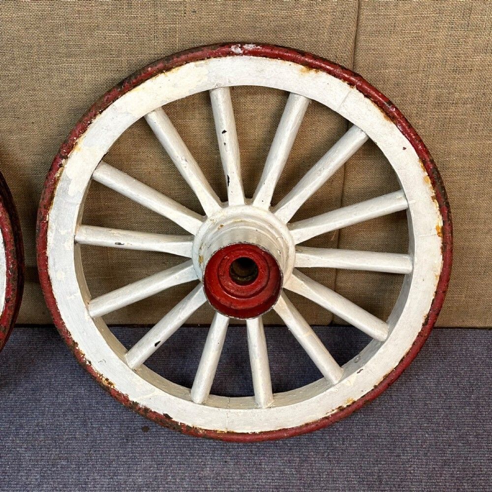Attractive Large Pair Of Antique Cast Iron And Wooden Victorian Cart Wheels photo furniture