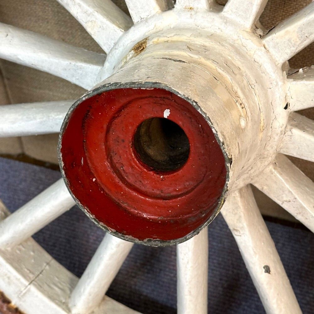 Attractive Large Pair Of Antique Cast Iron And Wooden Victorian Cart Wheels photo 234.0