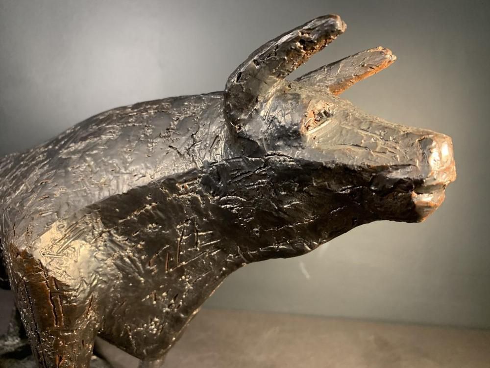 Brutalistisch Geglazuurd Steengoed Stier Sculptuur Van Mario Peruggini, Jaren 1960 photo furniture