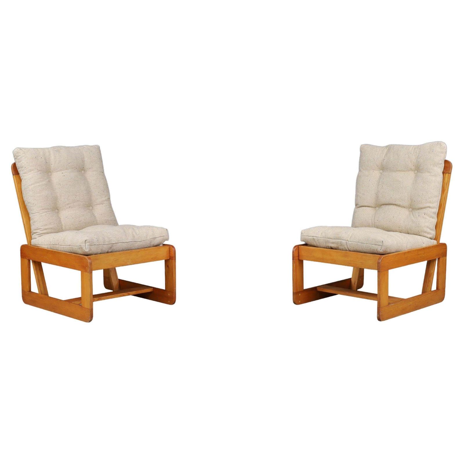 Pinewood Lounge Chairs In Original Jute Fabric Italy 1970s