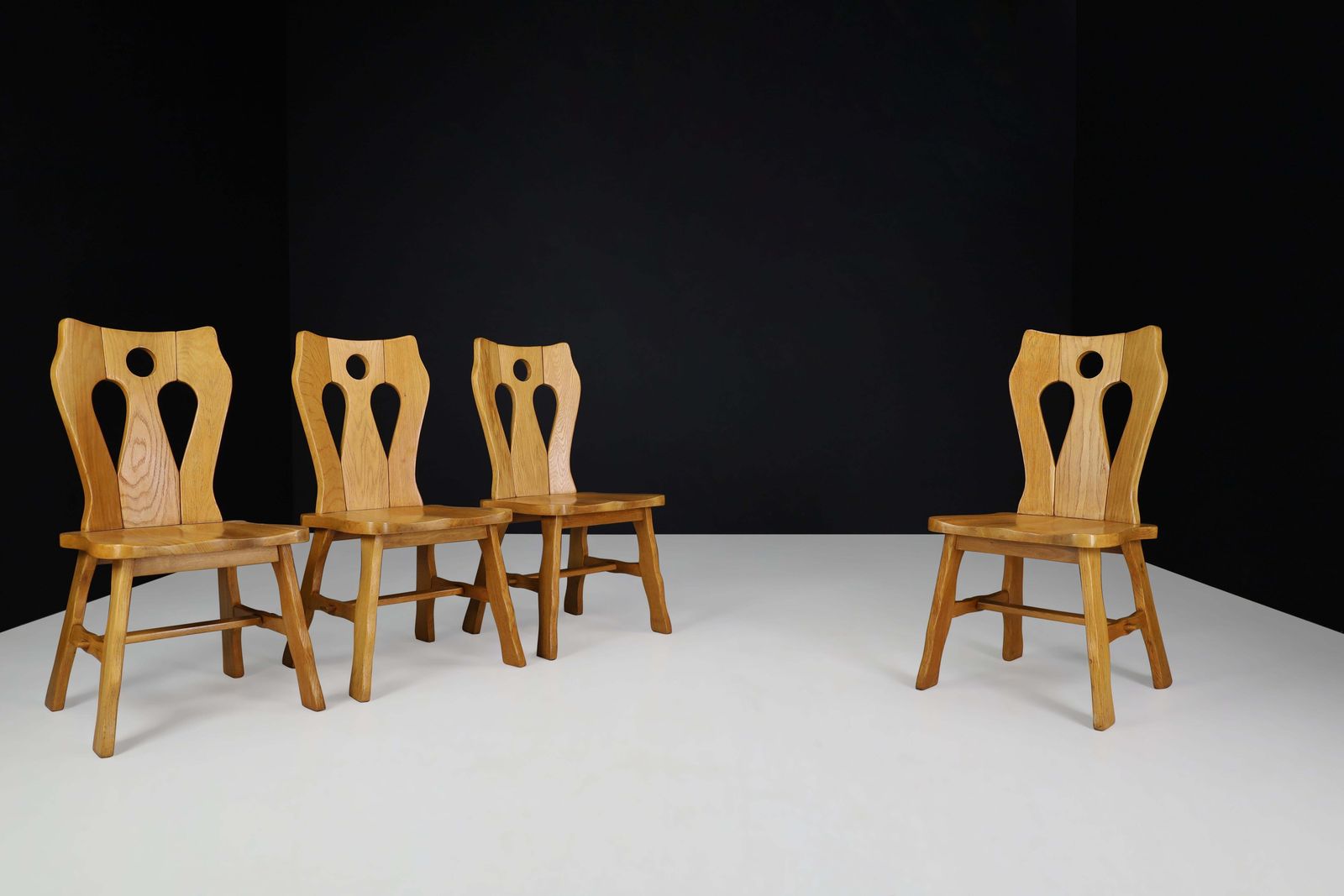 Set Of Four Brutalist Chairs In Blond Oak, Belgium, 1960s photo furniture