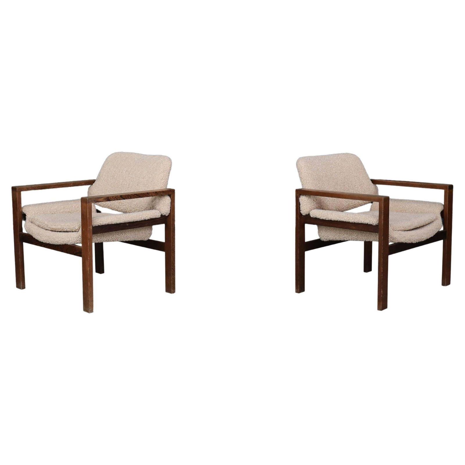 Scandinavian Modern Oak Armchairs With Teddy Upholstery, Finland, 1960s
