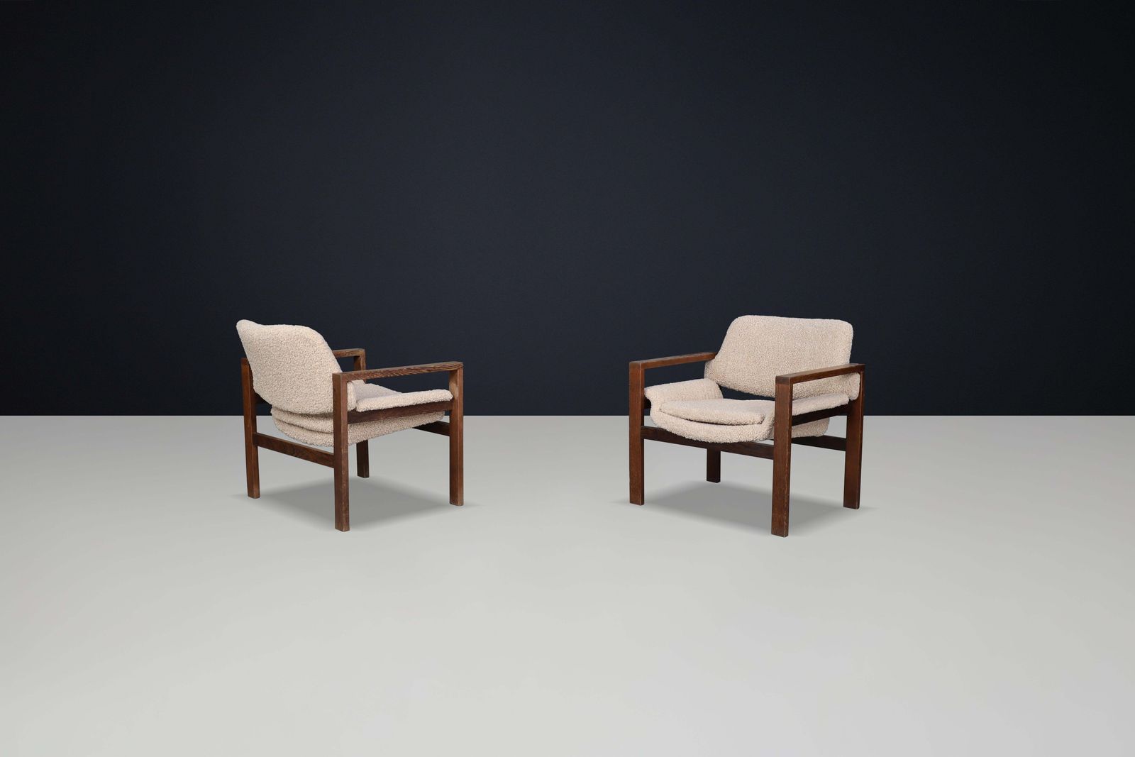 Scandinavian Modern Oak Armchairs With Teddy Upholstery, Finland, 1960s photo buy