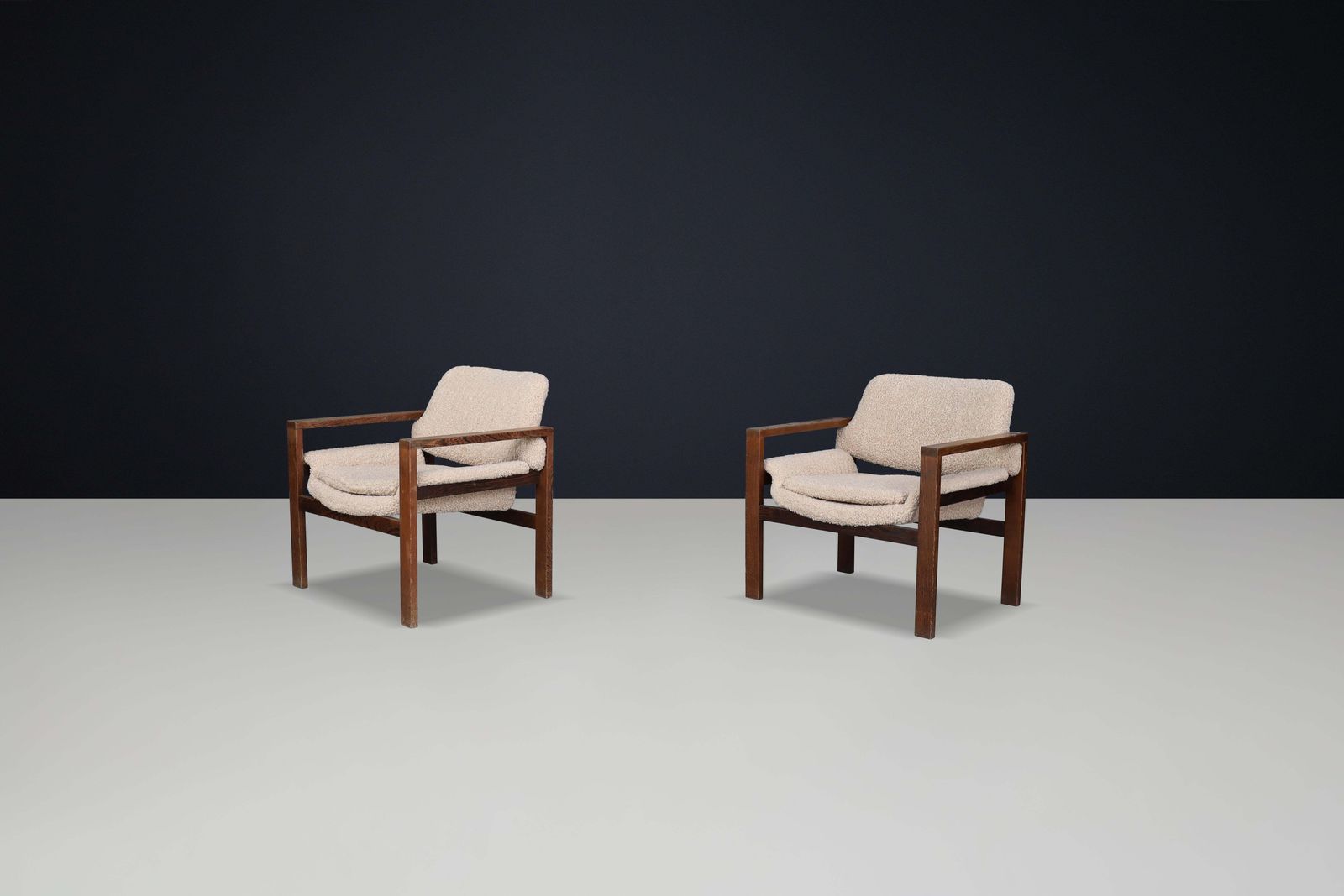 Scandinavian Modern Oak Armchairs With Teddy Upholstery, Finland, 1960s photo vintage