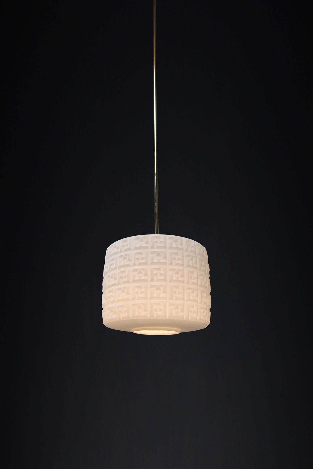 Mid Century Opaline And Brass Pendants With Ff Logo Czech Republic, 1970s photo Lighting