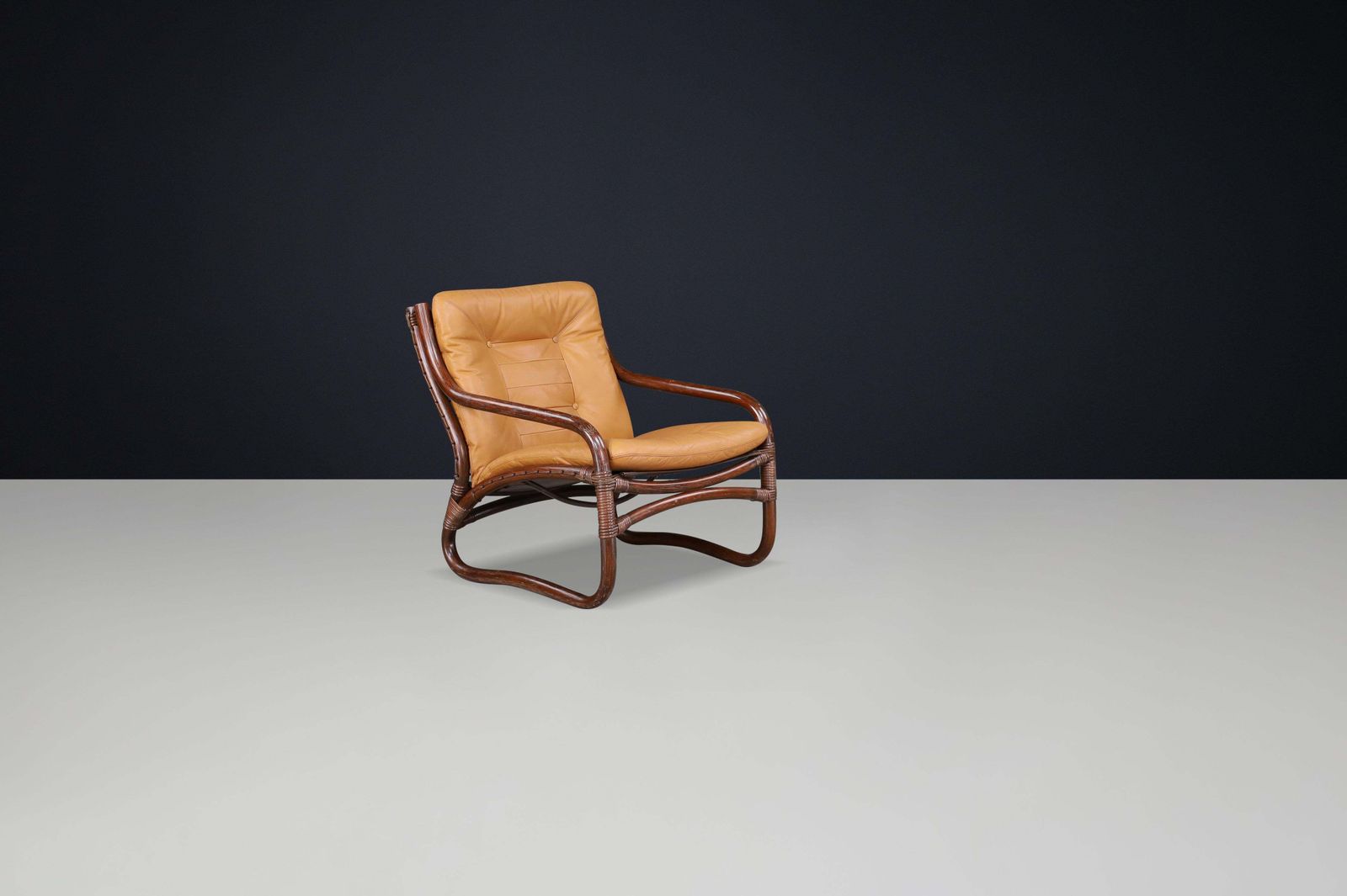 “Ecco” Easy Chair By Slettvoll In Cognac Leather And Rattan, Norway 1970s photo furniture