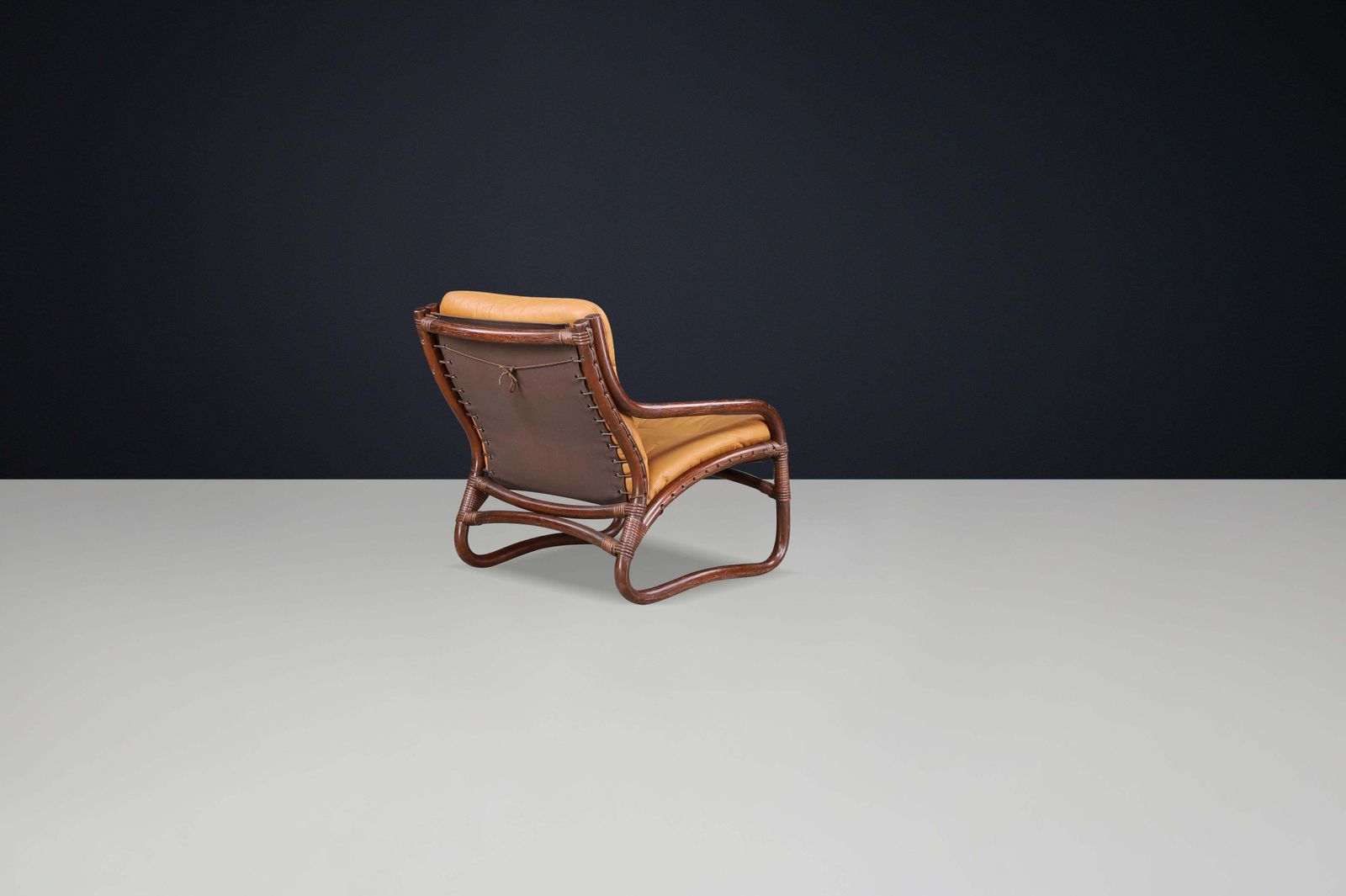 “Ecco” Easy Chair By Slettvoll In Cognac Leather And Rattan, Norway 1970s photo vinterior