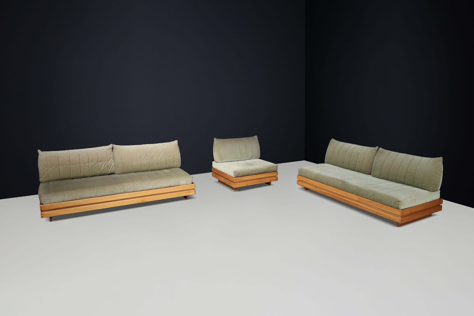 Maison Regain Elm Living Room Set Upholstered In Original Olive Green Fabric photo furniture