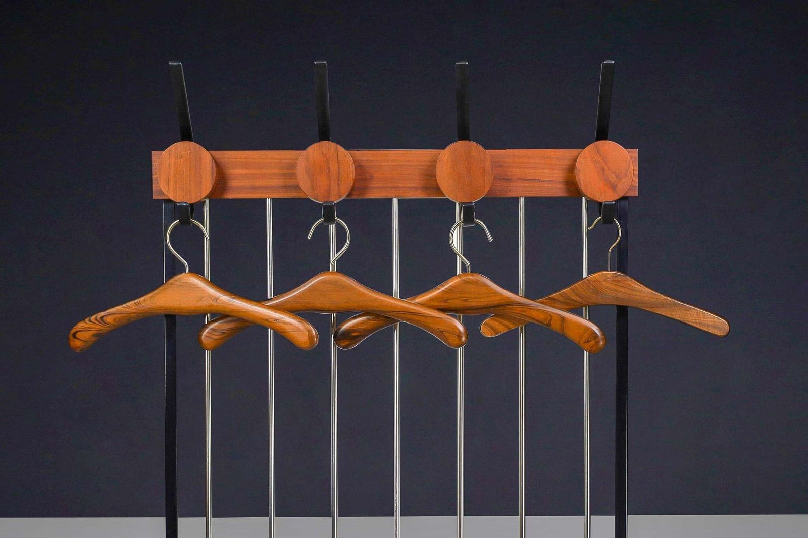 Mid Century Modern Coat Rack In Black Steel And Teak, Germany 1960s photo buy