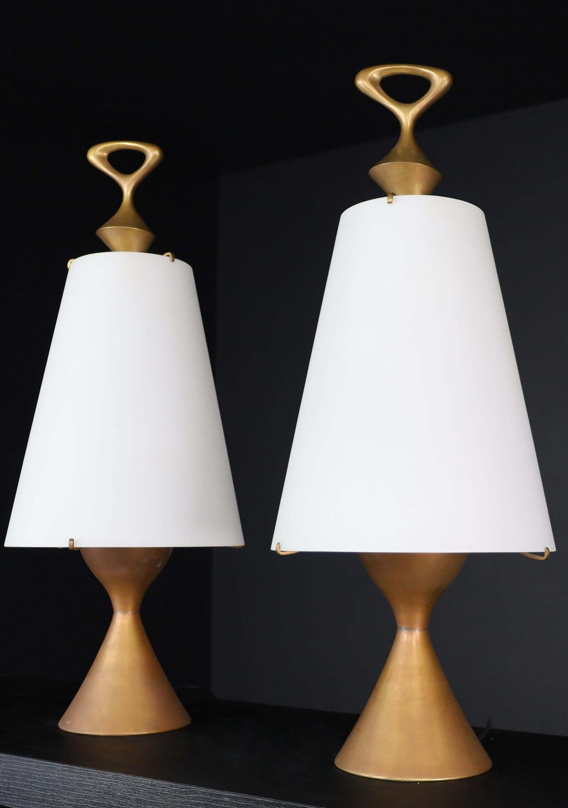 photo vinterior Max Ingrand For Fontana Arte Pair Of Two Patinated Brass Table Lamps Italy 1956