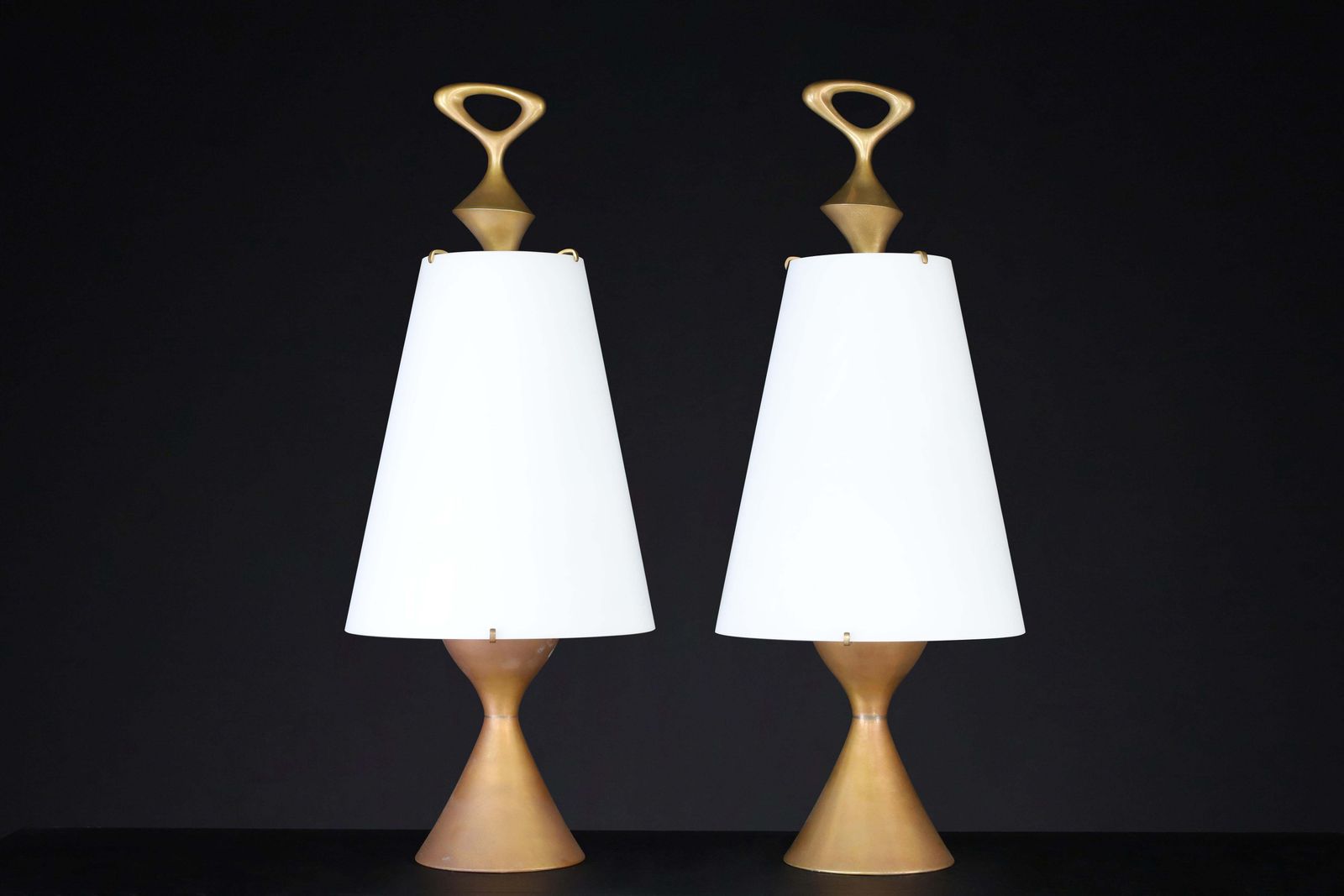 photo buy Max Ingrand For Fontana Arte Pair Of Two Patinated Brass Table Lamps Italy 1956
