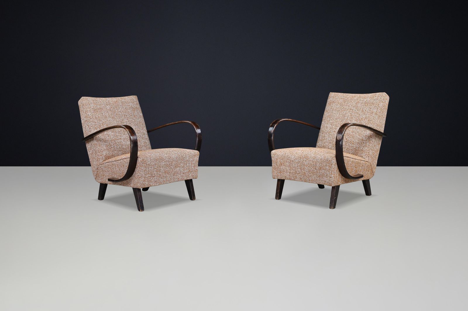 Jindřich Halabala Re Upholstered Bentwood Lounge Chairs, 1940s Czech Republic photo furniture