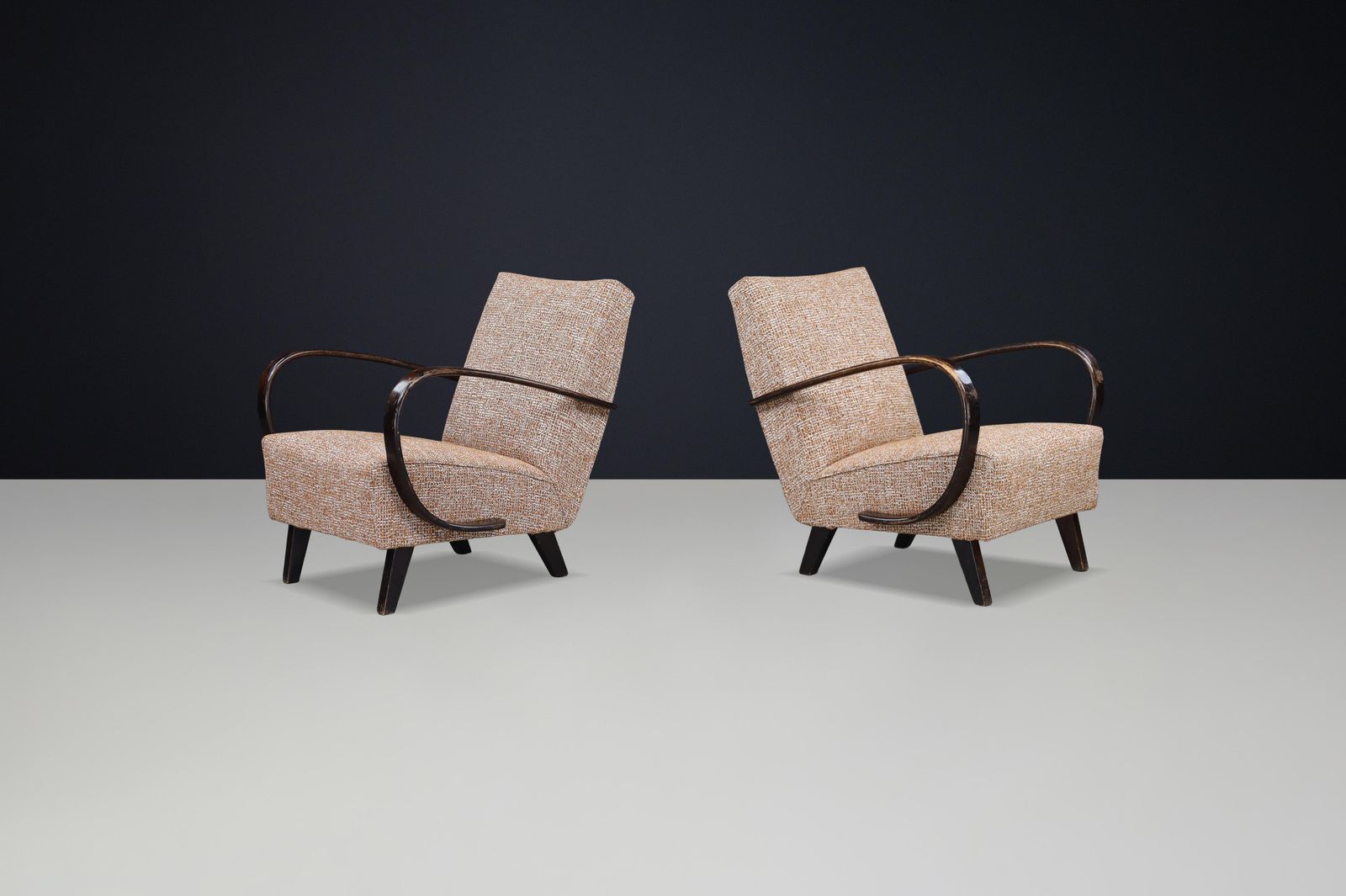 Jindřich Halabala Re Upholstered Bentwood Lounge Chairs, 1940s Czech Republic photo Furniture